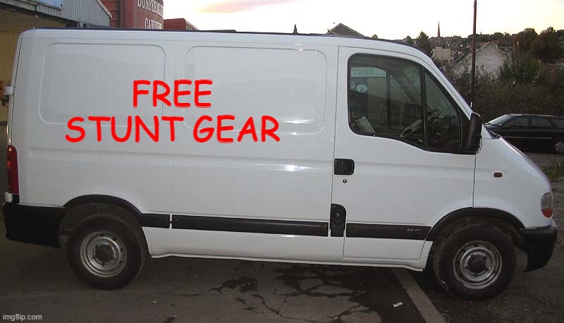 How to Kidnap Kick Buttowski |  FREE STUNT GEAR | image tagged in blank white van,kick buttowski,why are you reading this,stop reading the tags,never gonna give you up | made w/ Imgflip meme maker