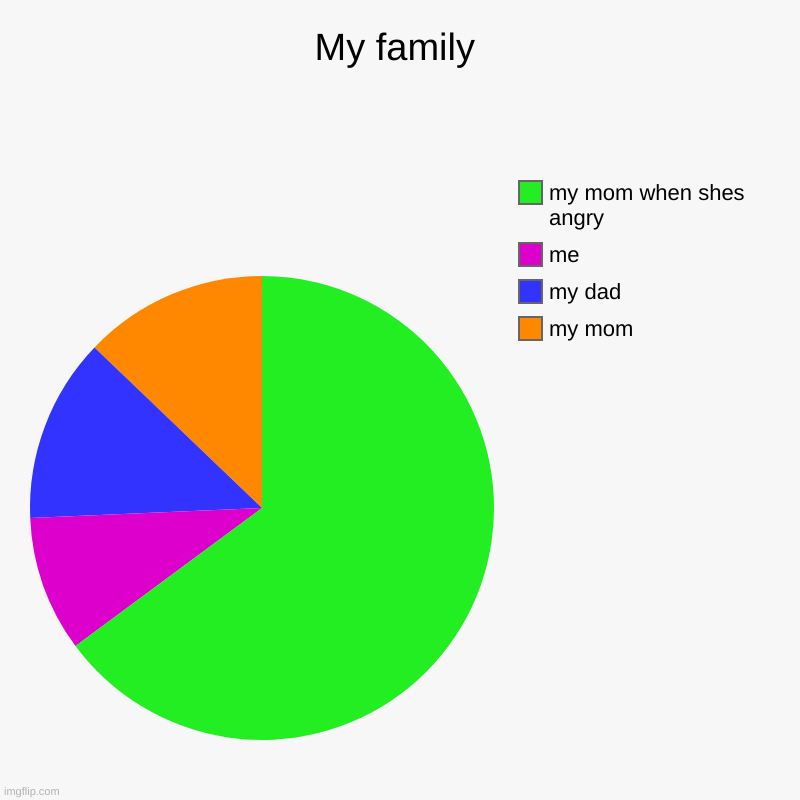 My family | My family | my mom, my dad, me, my mom when shes angry | image tagged in charts,pie charts | made w/ Imgflip chart maker