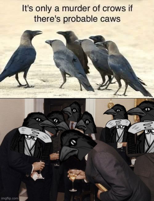 Birds aren’t real | image tagged in it s only a murder of crows if there s probable caws,memes,laughing men in suits,birds,arent,real | made w/ Imgflip meme maker