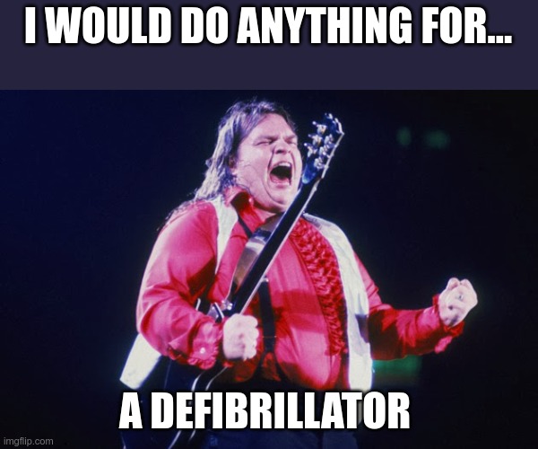 but he won't do that | I WOULD DO ANYTHING FOR... A DEFIBRILLATOR | image tagged in meatloaf | made w/ Imgflip meme maker