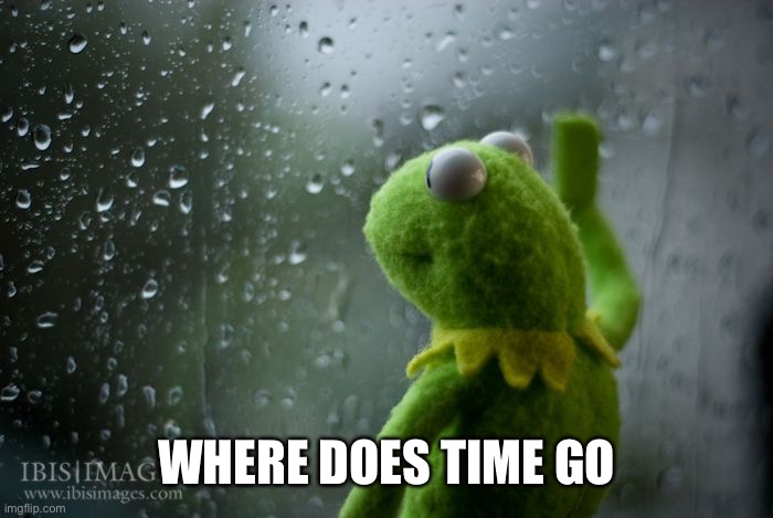 kermit window | WHERE DOES TIME GO | image tagged in kermit window | made w/ Imgflip meme maker
