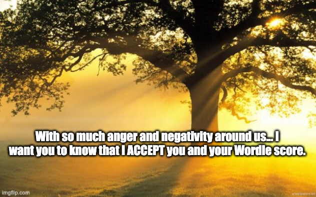 nature | With so much anger and negativity around us... I want you to know that I ACCEPT you and your Wordle score. | image tagged in nature | made w/ Imgflip meme maker