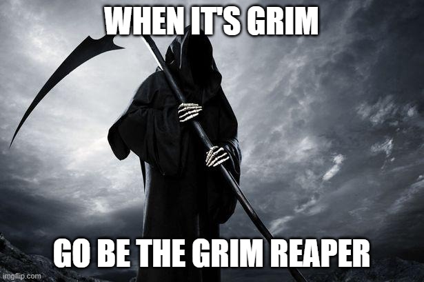 Grim Reaper | WHEN IT'S GRIM; GO BE THE GRIM REAPER | image tagged in grim reaper | made w/ Imgflip meme maker