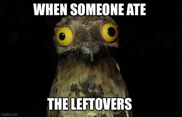Weird Stuff I Do Potoo |  WHEN SOMEONE ATE; THE LEFTOVERS | image tagged in memes,weird stuff i do potoo | made w/ Imgflip meme maker