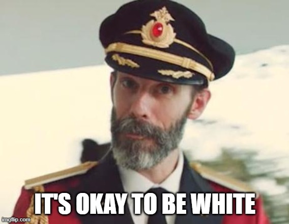 Captain Obvious |  IT'S OKAY TO BE WHITE | image tagged in captain obvious | made w/ Imgflip meme maker