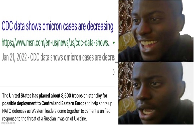 image tagged in news,omicron,russia,ukraine,covid,disappointed black guy | made w/ Imgflip meme maker