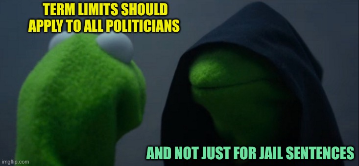 Evil Kermit Meme | TERM LIMITS SHOULD APPLY TO ALL POLITICIANS; AND NOT JUST FOR JAIL SENTENCES | image tagged in memes,evil kermit | made w/ Imgflip meme maker