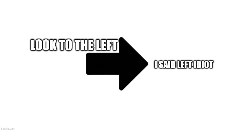 sike you thought | LOOK TO THE LEFT; I SAID LEFT IDIOT | image tagged in left | made w/ Imgflip meme maker