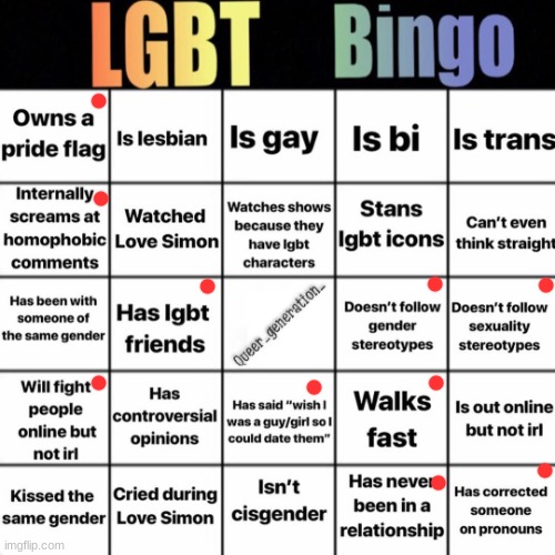 dont know what to put for a title | image tagged in lgbtq bingo | made w/ Imgflip meme maker