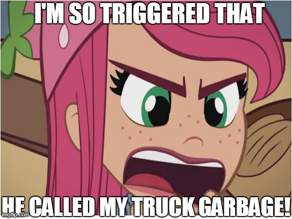 HE CALLED MY TRUCK GARBAGE! | I'M SO TRIGGERED THAT; HE CALLED MY TRUCK GARBAGE! | image tagged in memes,funny memes,strawberry shortcake,strawberry shortcake berry in the big city | made w/ Imgflip meme maker