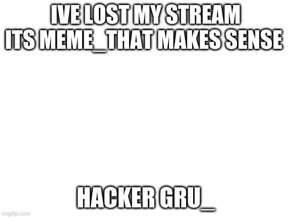 Blank White Template | IVE LOST MY STREAM ITS MEME_THAT MAKES SENSE; HACKER GRU_ | image tagged in blank white template | made w/ Imgflip meme maker