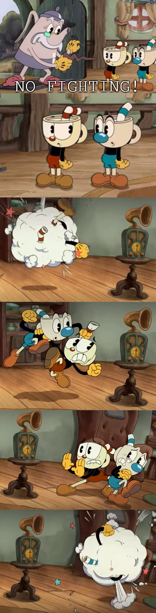 High Quality Cuphead Show No Fighting Blank Meme Template
