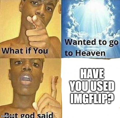 Have you? | HAVE YOU USED IMGFLIP? | image tagged in what if you wanted to go to heaven | made w/ Imgflip meme maker