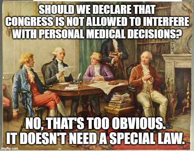 Founding Fathers Medical Amendment |  SHOULD WE DECLARE THAT CONGRESS IS NOT ALLOWED TO INTERFERE WITH PERSONAL MEDICAL DECISIONS? NO, THAT'S TOO OBVIOUS. IT DOESN'T NEED A SPECIAL LAW. | image tagged in medical,hospital,drugs,war on drugs,obamacare,vaccines | made w/ Imgflip meme maker