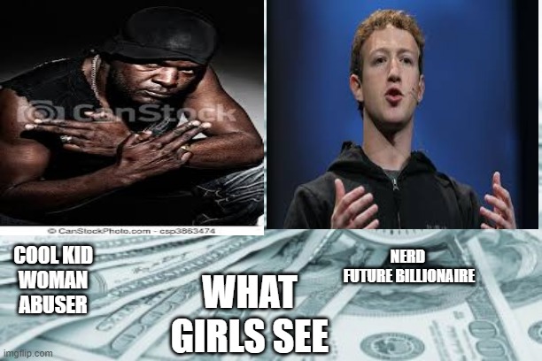 Hora Extra |  NERD 
FUTURE BILLIONAIRE; COOL KID
WOMAN ABUSER; WHAT GIRLS SEE | image tagged in memes,hora extra | made w/ Imgflip meme maker
