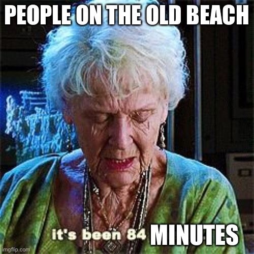 It's been 84 years | PEOPLE ON THE OLD BEACH; MINUTES | image tagged in it's been 84 years | made w/ Imgflip meme maker