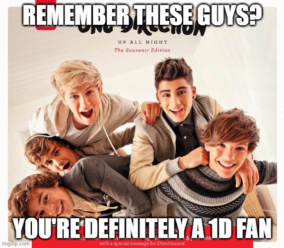 1D Nostalgia | REMEMBER THESE GUYS? YOU'RE DEFINITELY A 1D FAN | image tagged in album cover | made w/ Imgflip meme maker
