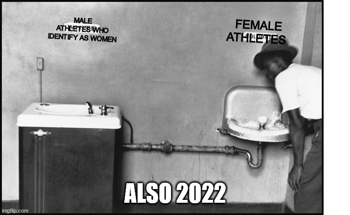 Segregation - Water Fountain | MALE ATHLETES WHO IDENTIFY AS WOMEN ALSO 2022 FEMALE ATHLETES | image tagged in segregation - water fountain | made w/ Imgflip meme maker