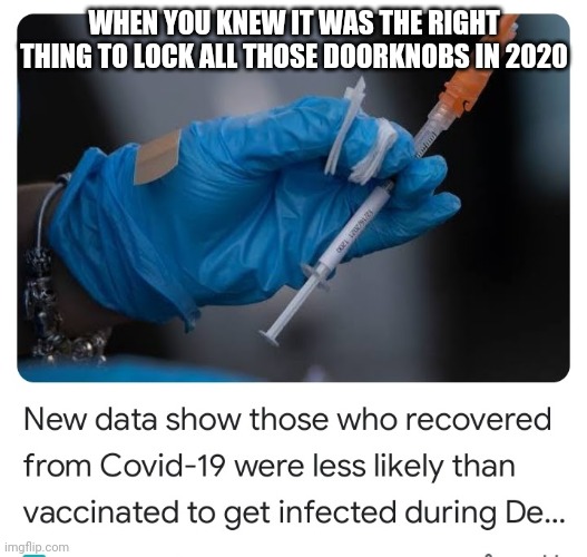 WHEN YOU KNEW IT WAS THE RIGHT THING TO LOCK ALL THOSE DOORKNOBS IN 2020 | image tagged in coronavirus meme | made w/ Imgflip meme maker