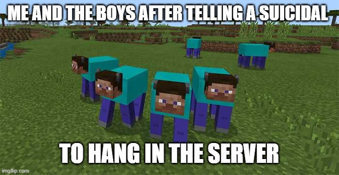me and the boys | ME AND THE BOYS AFTER TELLING A SUICIDAL TO HANG IN THE SERVER | image tagged in me and the boys | made w/ Imgflip meme maker