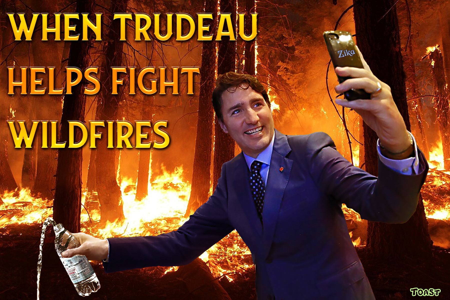 Trudeau Fights Wildfires. Blank Meme Template