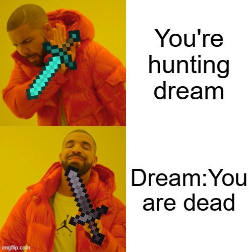 Drake Hotline Bling | You're hunting dream; Dream:You are dead | image tagged in memes,drake hotline bling | made w/ Imgflip meme maker