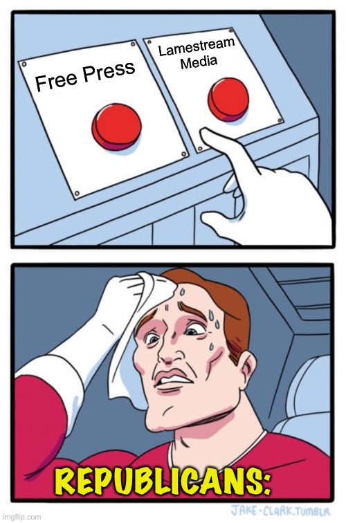 Two Buttons Meme | Free Press Lamestream Media REPUBLICANS: | image tagged in memes,two buttons | made w/ Imgflip meme maker