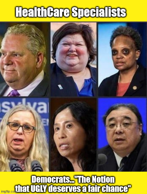 Health Care Professionals.... | HealthCare Specialists; Democrats..."The Notion that UGLY deserves a fair chance" | image tagged in fat,ugly,democrats,evil,perversion,perv | made w/ Imgflip meme maker
