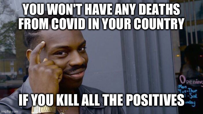 Roll Safe Think About It | YOU WON'T HAVE ANY DEATHS FROM COVID IN YOUR COUNTRY; IF YOU KILL ALL THE POSITIVES | image tagged in memes,roll safe think about it | made w/ Imgflip meme maker
