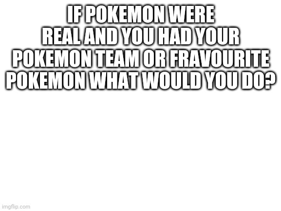 Blank White Template | IF POKEMON WERE REAL AND YOU HAD YOUR POKEMON TEAM OR FRAVOURITE POKEMON WHAT WOULD YOU DO? | image tagged in blank white template | made w/ Imgflip meme maker