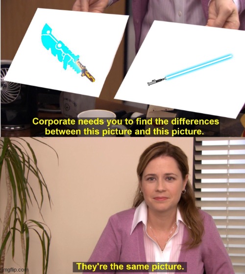 I thought of this just now, now I can't forget it. | image tagged in memes,they're the same picture,the legend of zelda breath of the wild,sword,lightsaber,star wars | made w/ Imgflip meme maker