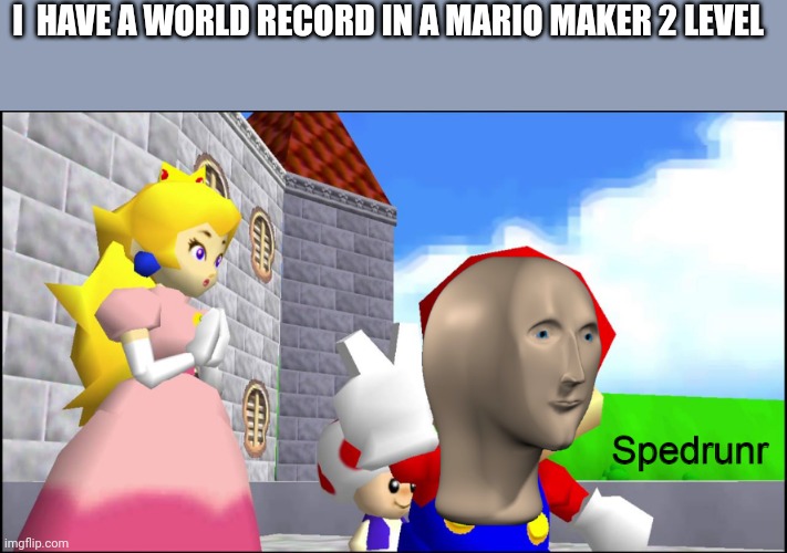 Spedrunr | I  HAVE A WORLD RECORD IN A MARIO MAKER 2 LEVEL | image tagged in spedrunr | made w/ Imgflip meme maker