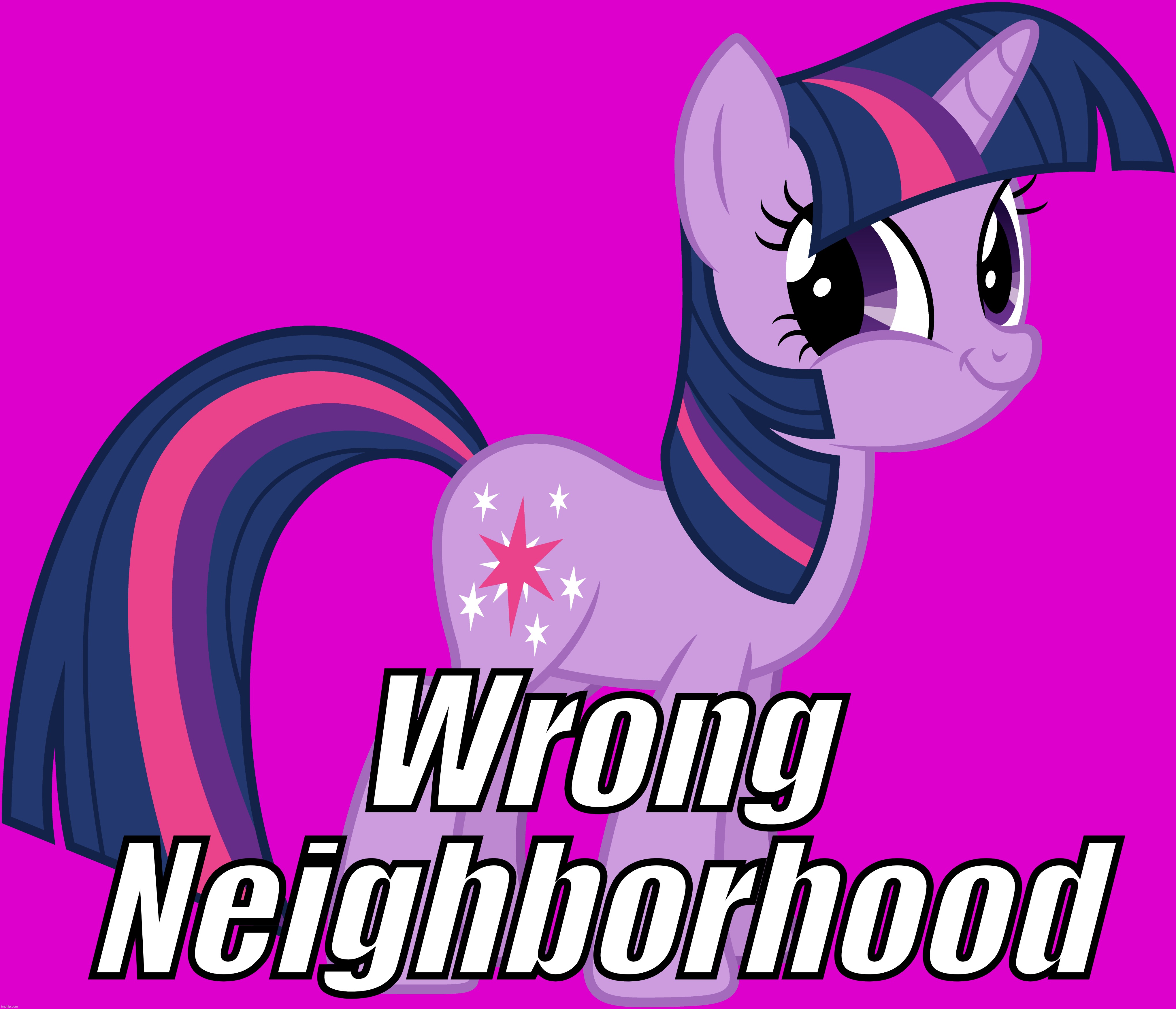 Wrong Neighborhood | image tagged in twiface,twilight sparkle,wrong neighborhood,funny,memes | made w/ Imgflip meme maker