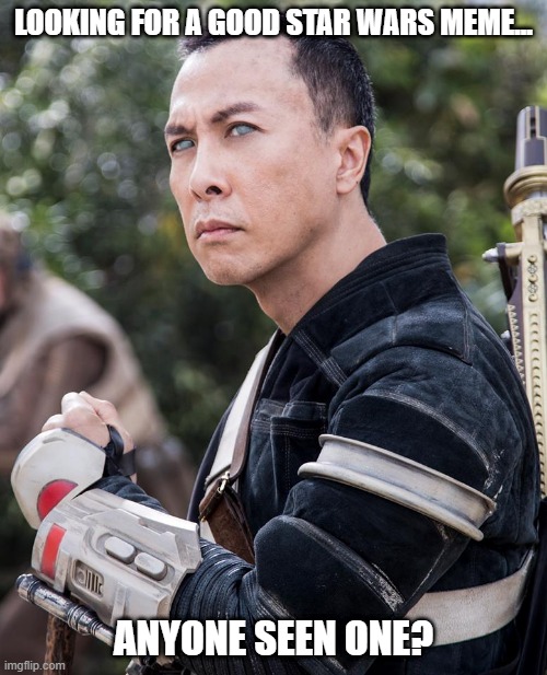 I'm am One With the Meme | LOOKING FOR A GOOD STAR WARS MEME... ANYONE SEEN ONE? | image tagged in star wars chirrut | made w/ Imgflip meme maker