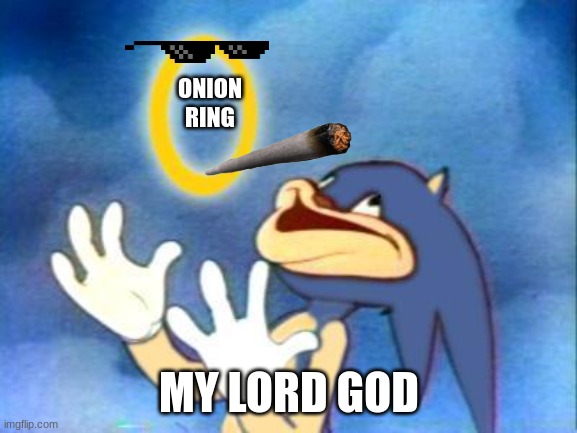 onion riiiiiiiing | ONION RING; MY LORD GOD | image tagged in sanic | made w/ Imgflip meme maker
