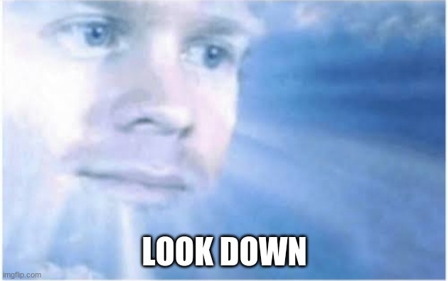 In heaven looking down | LOOK DOWN | image tagged in in heaven looking down | made w/ Imgflip meme maker