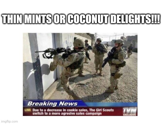 Hmm | THIN MINTS OR COCONUT DELIGHTS!!! | image tagged in repost | made w/ Imgflip meme maker