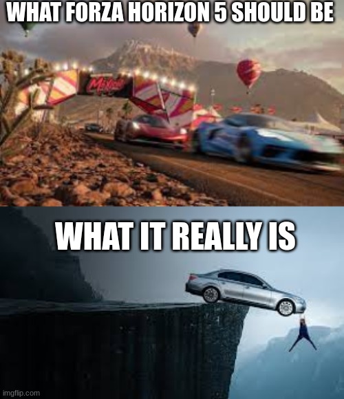 FH5 | WHAT FORZA HORIZON 5 SHOULD BE; WHAT IT REALLY IS | image tagged in fh5 | made w/ Imgflip meme maker