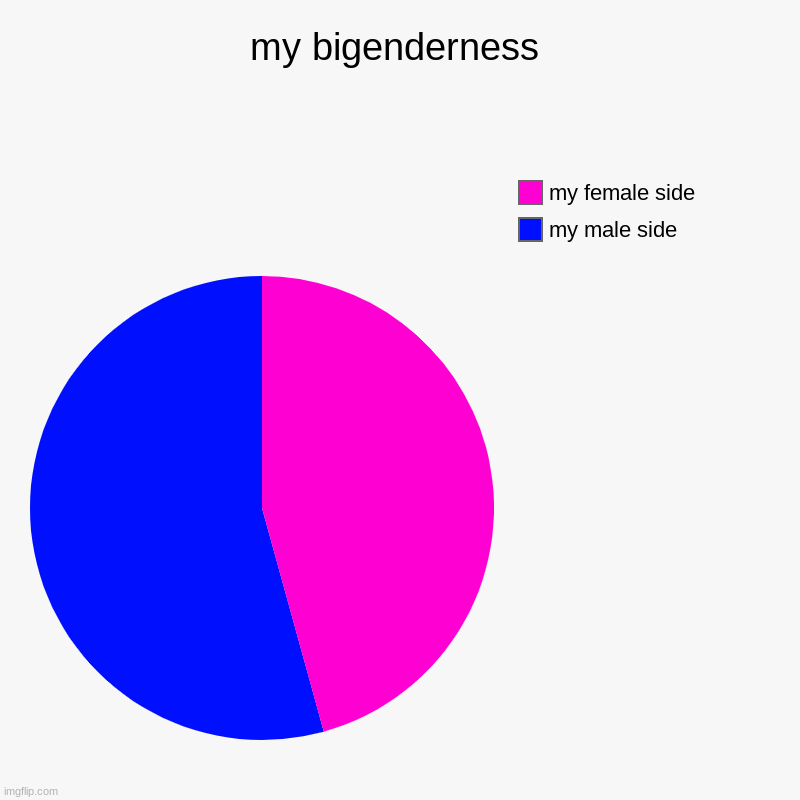 my bigenderness | my male side, my female side | image tagged in charts,pie charts | made w/ Imgflip chart maker