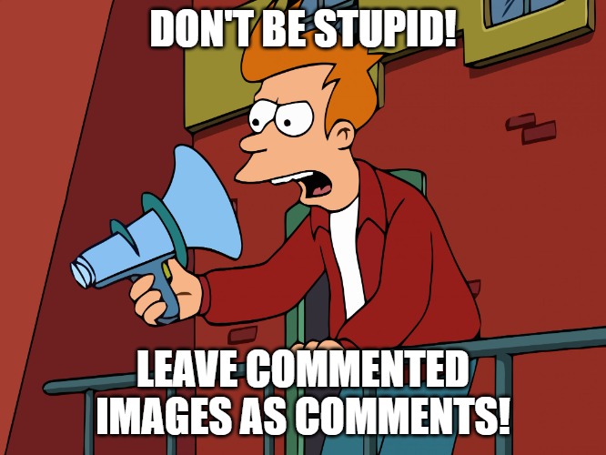Futurama Fry Megaphone | DON'T BE STUPID! LEAVE COMMENTED IMAGES AS COMMENTS! | image tagged in futurama fry megaphone | made w/ Imgflip meme maker