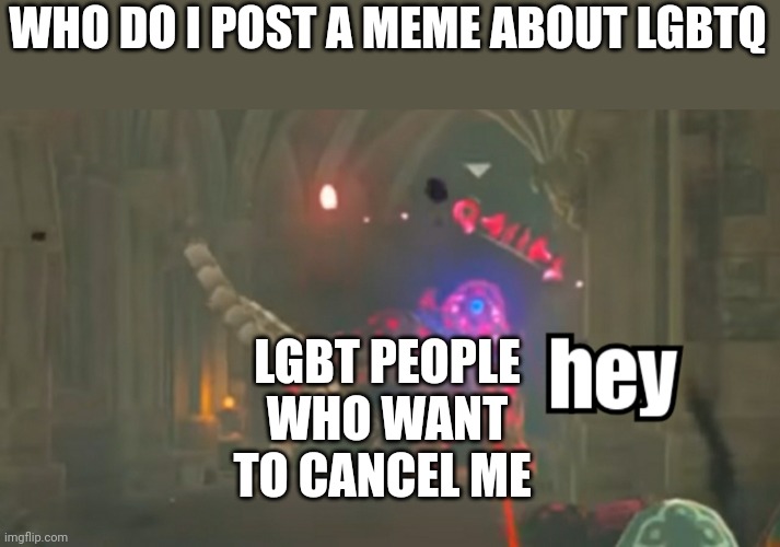Guardian hey | WHO DO I POST A MEME ABOUT LGBTQ; LGBT PEOPLE WHO WANT TO CANCEL ME | image tagged in guardian hey | made w/ Imgflip meme maker