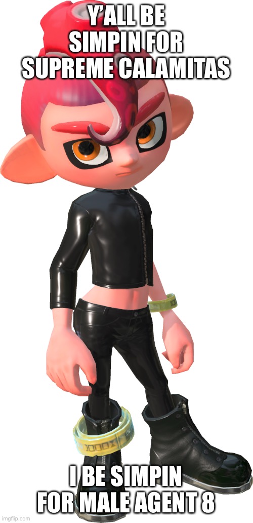 He is my boi :3 | Y’ALL BE SIMPIN FOR SUPREME CALAMITAS; I BE SIMPIN FOR MALE AGENT 8 | image tagged in male agent 8 | made w/ Imgflip meme maker