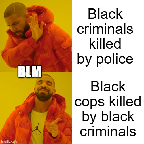 Drake Hotline Bling | Black criminals killed by police; BLM; Black cops killed by black criminals | image tagged in memes,drake hotline bling | made w/ Imgflip meme maker