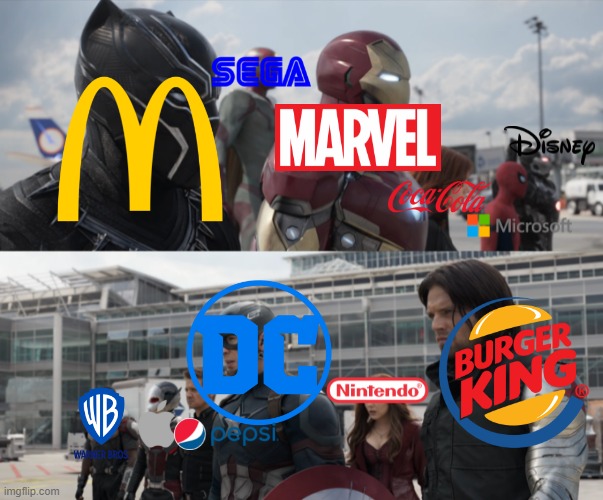 rival companies | image tagged in rivalry,company,marvel,memes | made w/ Imgflip meme maker