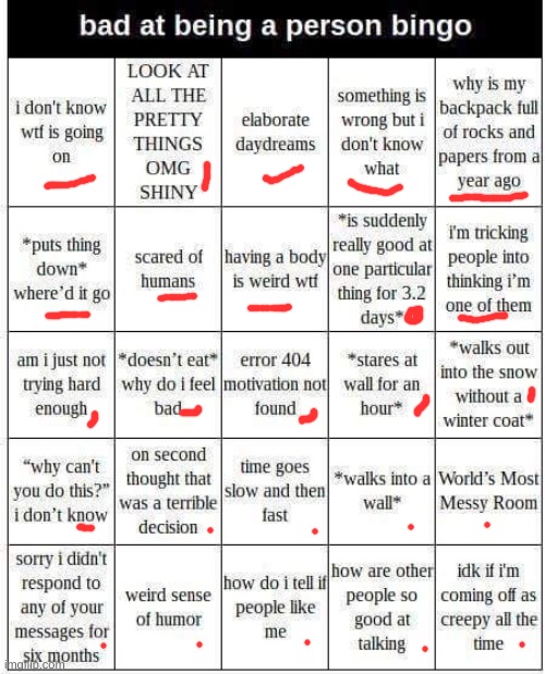 blackout wtf | image tagged in bad at being a person bingo,bingo | made w/ Imgflip meme maker