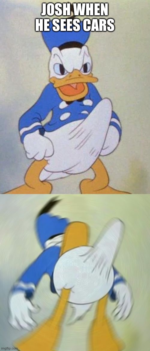 donald duck boner | JOSH WHEN HE SEES CARS | image tagged in donald duck boner | made w/ Imgflip meme maker