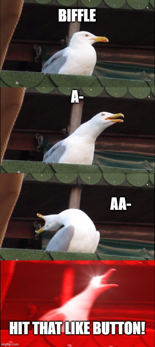 Inhaling Seagull | BIFFLE; A-; AA-; HIT THAT LIKE BUTTON! | image tagged in memes,inhaling seagull | made w/ Imgflip meme maker