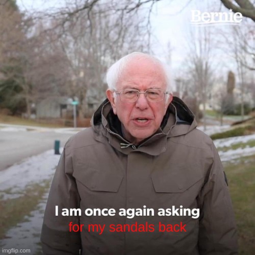 Bernie I Am Once Again Asking For Your Support | for my sandals back | image tagged in memes,bernie i am once again asking for your support | made w/ Imgflip meme maker