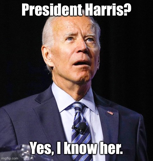 Joe Biden | President Harris? Yes, I know her. | image tagged in joe biden | made w/ Imgflip meme maker