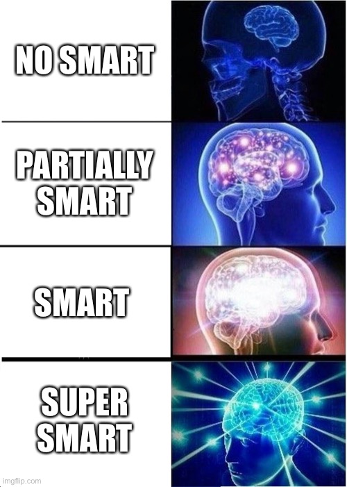 Expanding Brain | NO SMART; PARTIALLY SMART; SMART; SUPER SMART | image tagged in memes,expanding brain | made w/ Imgflip meme maker